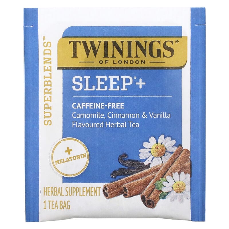 Twinings, Sleep+ with Melatonin Herbal Tea, Camomile, Cinnamon & Vanilla, Caffeine Free, 16 Tea Bags, 0.85 oz (24 g) 70177229337