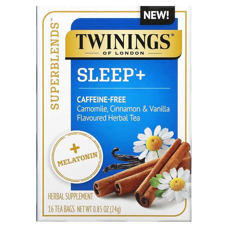 Twinings Sleep+ with Melatonin Herbal Tea Camomile Cinnamon & Vanilla Caffeine Free 16 Tea Bags 0.85 oz (24 g) 70177229337