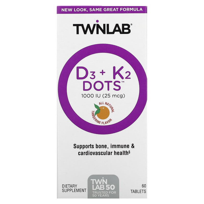 Twinlab D3 Dots + K2 All-Natural Tangerine 1000 IU (25 mcg)  60 Tablets 27434031622