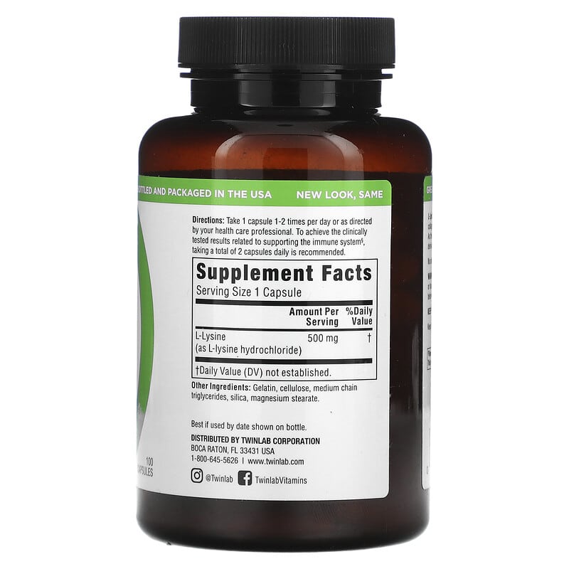 Twinlab, L-Lysine, 500 mg, 100 Capsules 27434001410