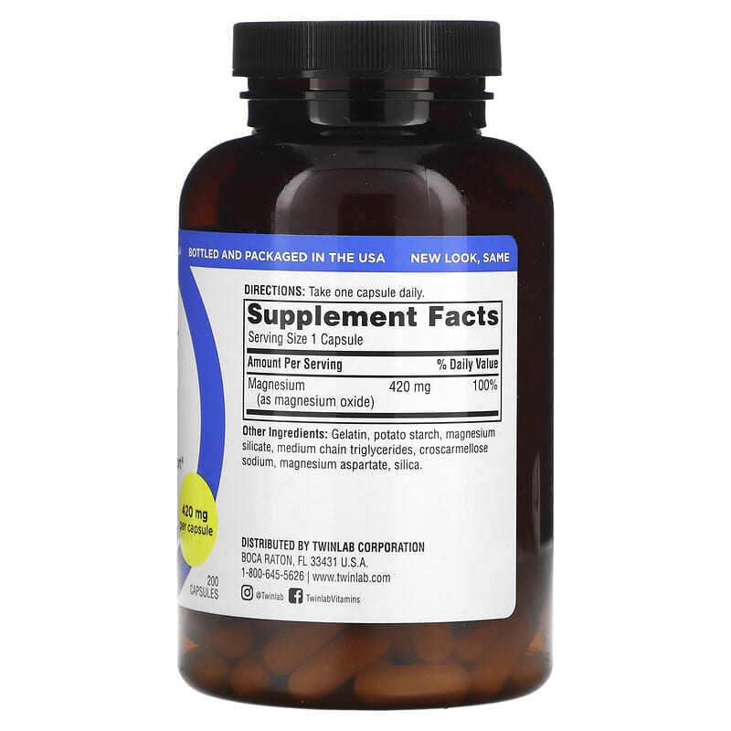 Twinlab, Magnesium Caps, 420 mg, 200 Capsules 27434010238