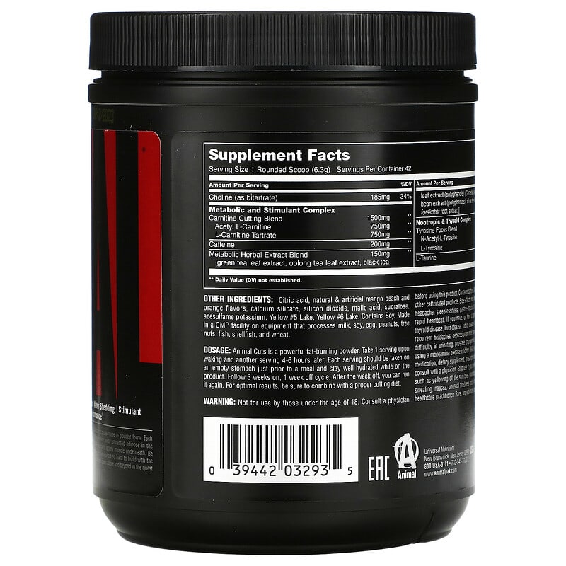 Universal Nutrition, Animal Cuts Powder, Orange Mango, 9.3 oz (265 g) 39442032935