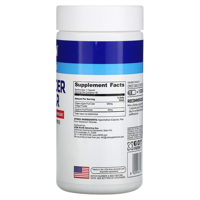 USN, Apple Cider Vinegar with Cayenne Pepper, 60 Veggie Capsules 6009544937364