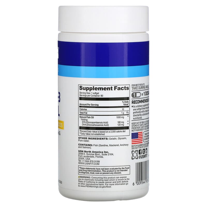USN, Omega-3 Fish Oil, 1,000 mg, 90 Softgels 6009544939078