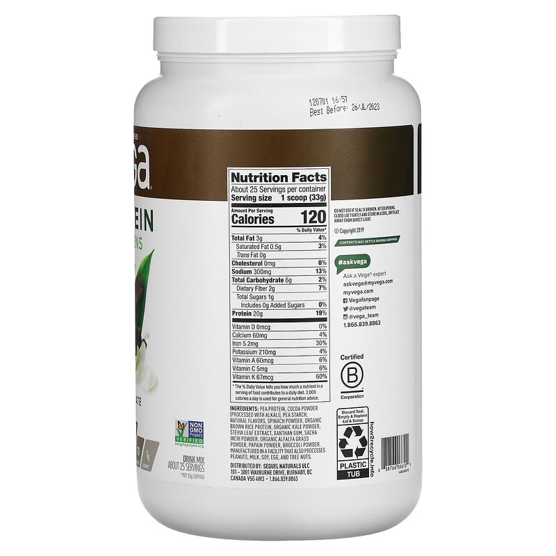 Vega, Protein & Greens, Chocolate, 1 lbs 12.7 oz (814 g) 838766066509