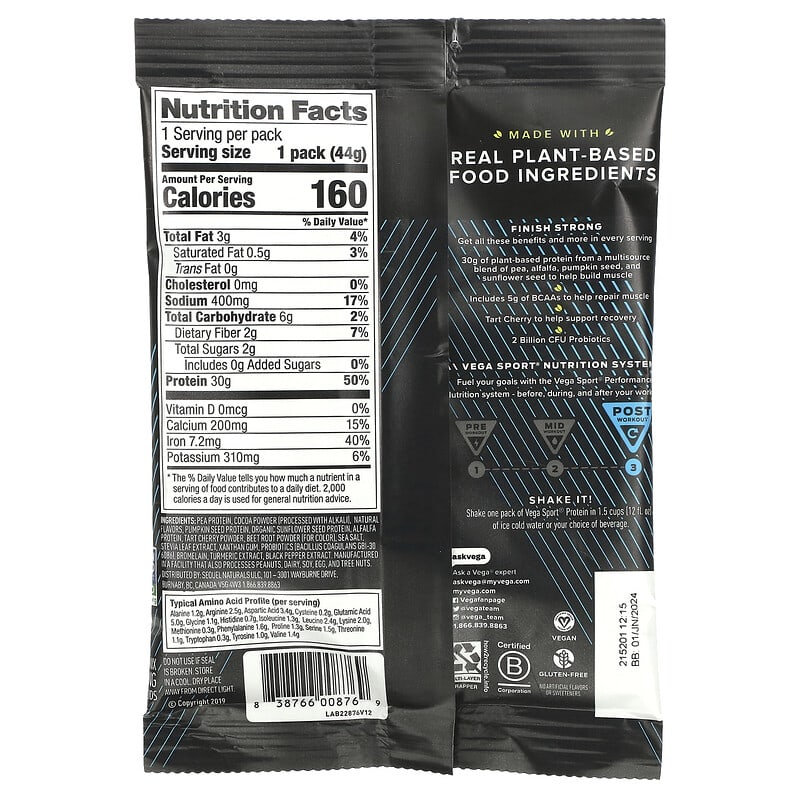 Vega, Sport Performance, Protein Powder, Chocolate, 1.6 oz (44 g) 838766008769