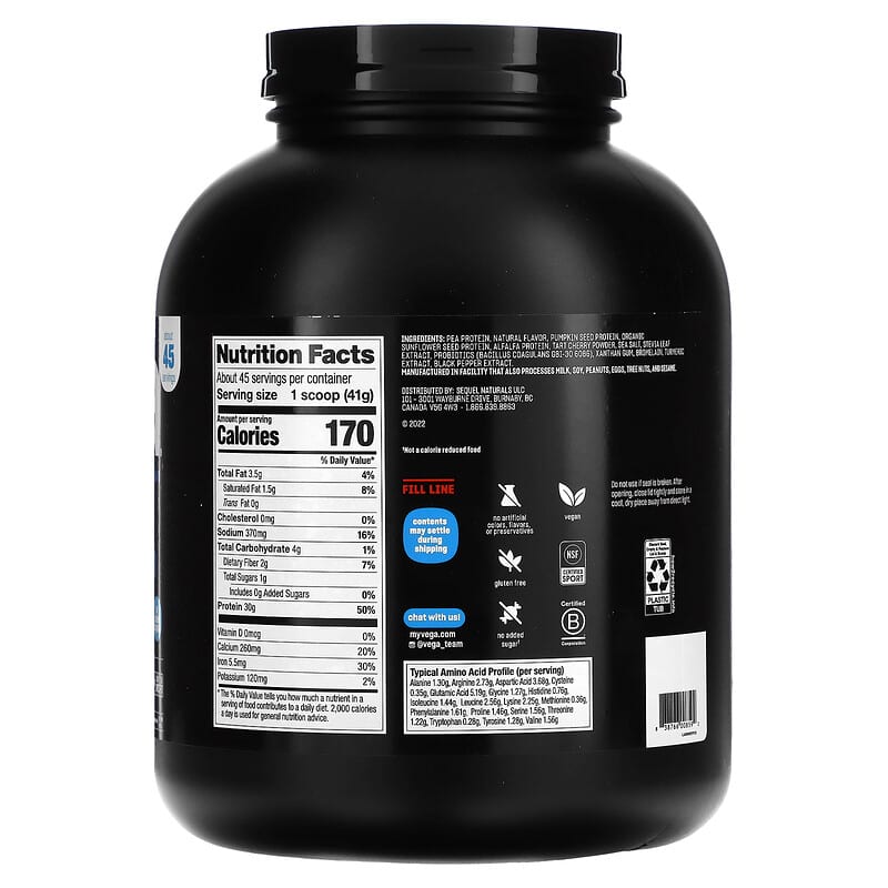 Vega, Sport, Plant-Based Premium Protein Powder, Vanilla, 4 lb 1.8 oz (1.86 kg) 838766008592