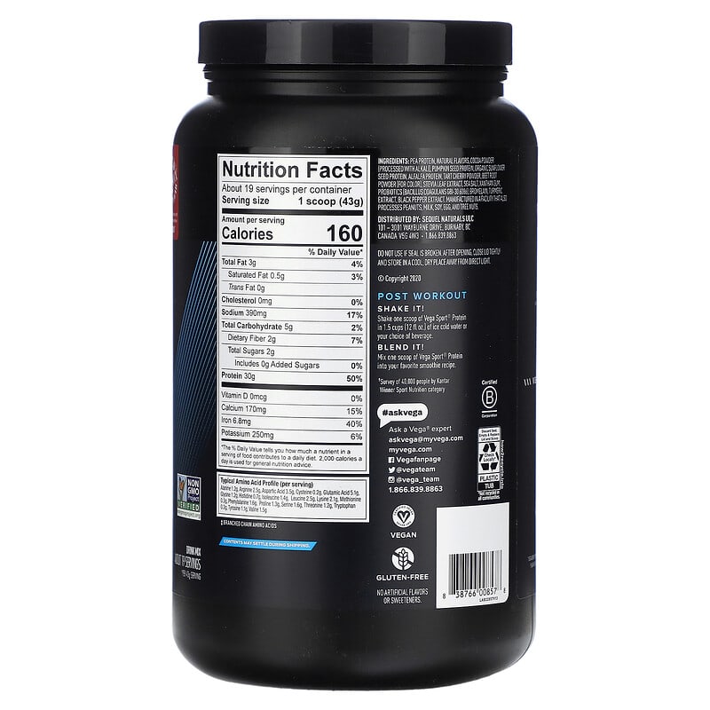 Vega, Sport Premium Protein Powder, Mocha, 28.6 oz (812 g) 838766008578