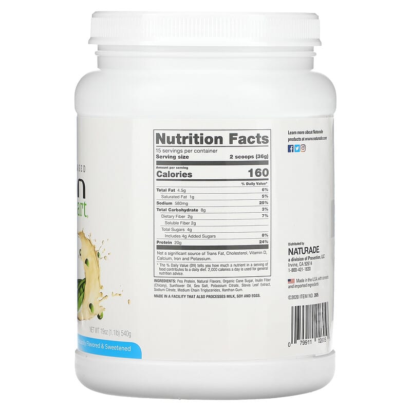 VeganSmart, Pea Protein Vegan Shake, Vanilla, 1.1 lb (540 g) 79911026058