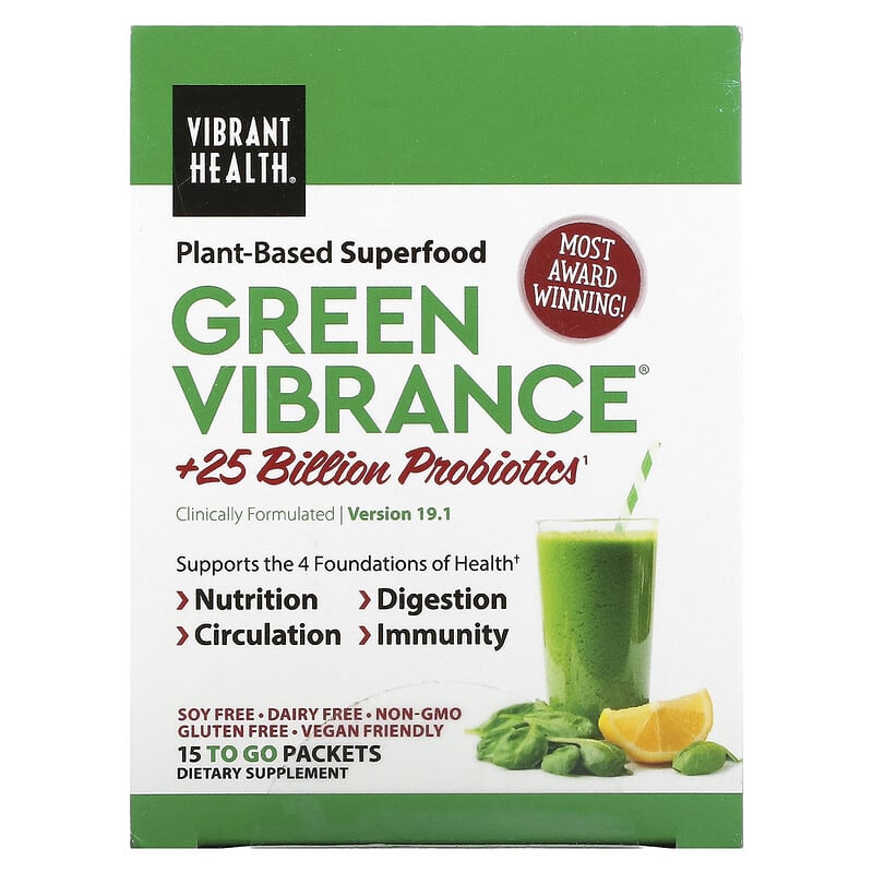 Vibrant Health Green Vibrance +25 Billion Probiotics Version 19.0 15 Packets 5.96 oz (168.9 g) 74306800213