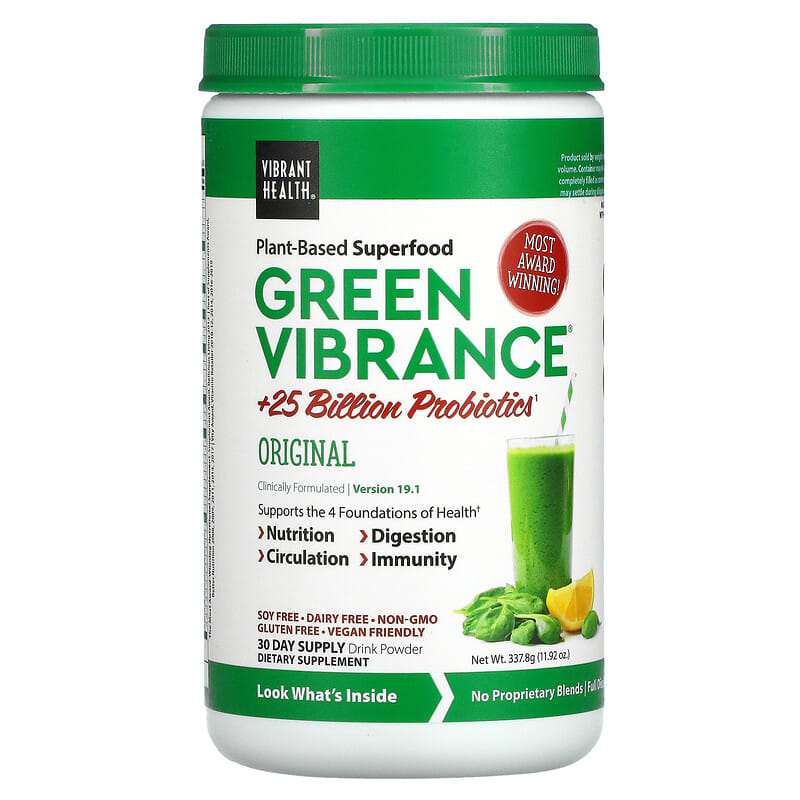 Vibrant Health Green Vibrance +25 Billion Probiotics Version 19.1 11.92 oz (337.8 g) 74306800015