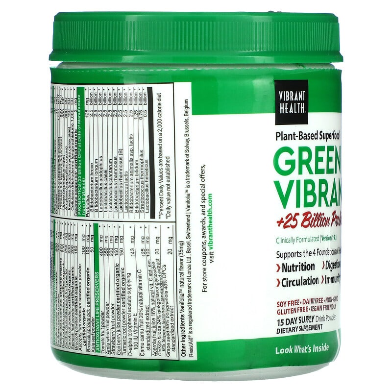 Vibrant Health, Green Vibrance +25 Billion Probiotics, Version 19.1, 5.96 oz (168.9 g) 74306800572