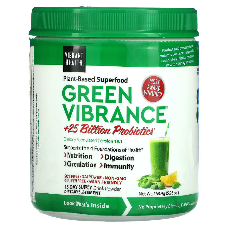 Vibrant Health Green Vibrance +25 Billion Probiotics Version 19.1 5.96 oz (168.9 g) 74306800572