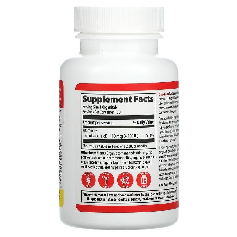 Vibrant Health, Vitamin D3, 4,000 I.U., 100 OrganiTabs 74306800411