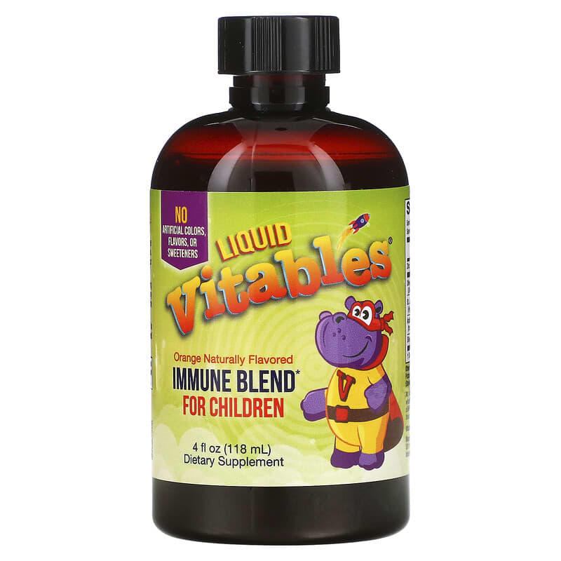 Vitables Liquid Immune Blend for Children No Alcohol Orange Flavor 4 fl oz (118 ml) 898220014378