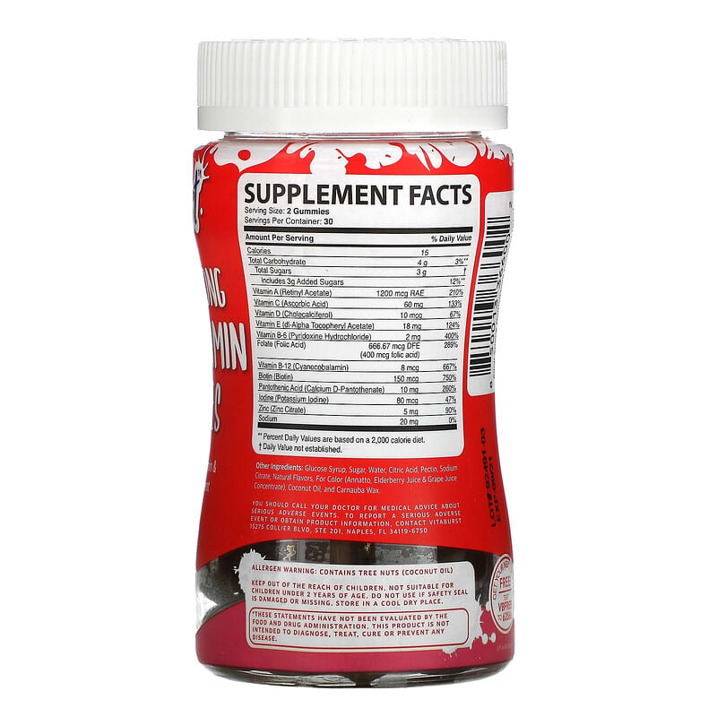 Vitaburst, Adult Strong Multivitamin Gummies, Strawberry, Orange & Cherry,  60 Gummies 850013366002