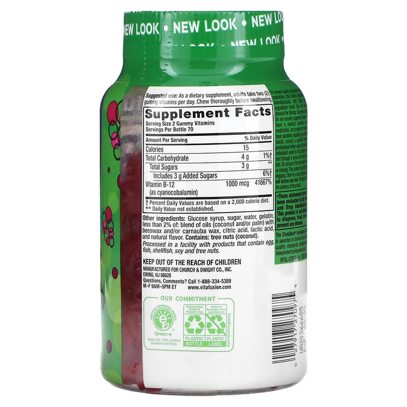 VitaFusion, B12, Natural Raspberry, 500 mcg, 140 Gummies 27917270975
