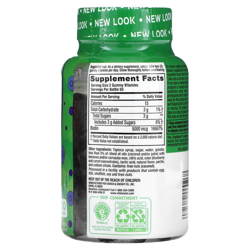 VitaFusion, Biotin, Extra Strength, Natural Blueberry, 2,500 mcg, 100 Gummies 27917000268