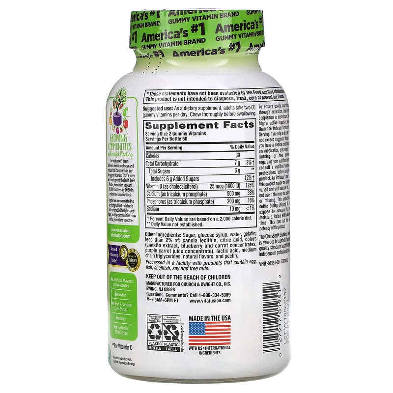 VitaFusion, Calcium, Natural Fruit & Cream Flavors, 250 mg, 100 Gummies 27917019512