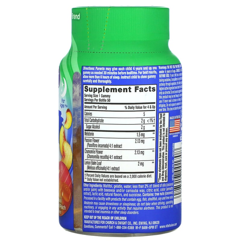 VitaFusion, Kids Melatonin, For Ages 4+, Natural Tropical Peach, 1.5 mg, 50 Gummies 27917001708