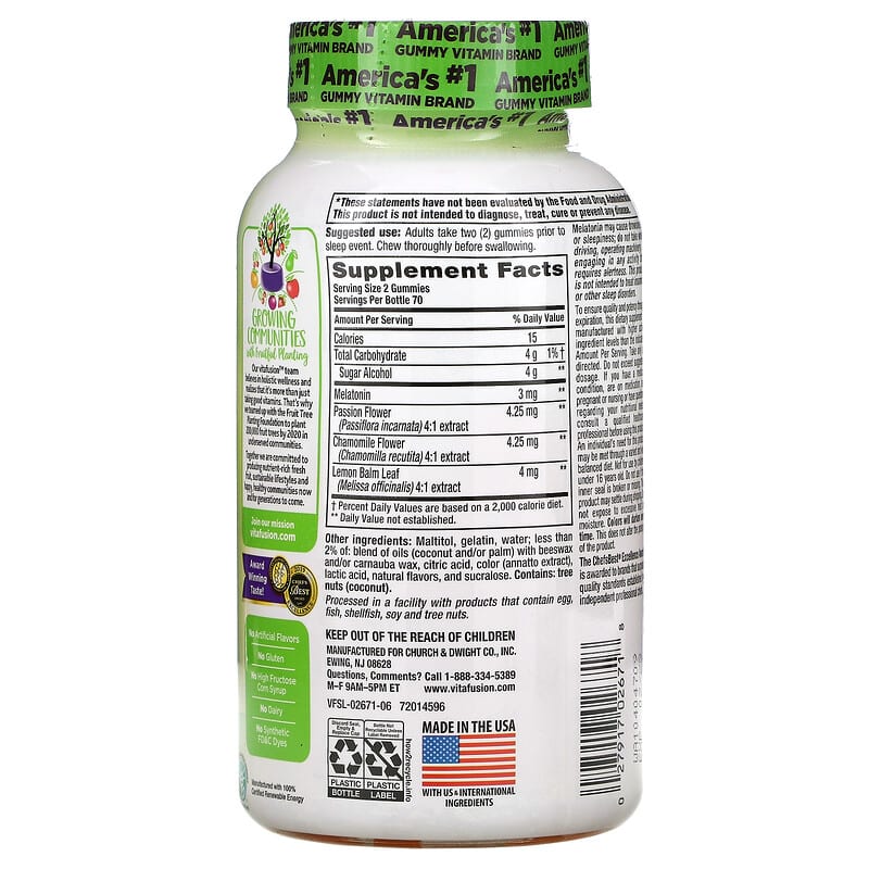 VitaFusion, Melatonin, Natural White Tea & Peach, Sugar Free, 140 Gummies 27917026718