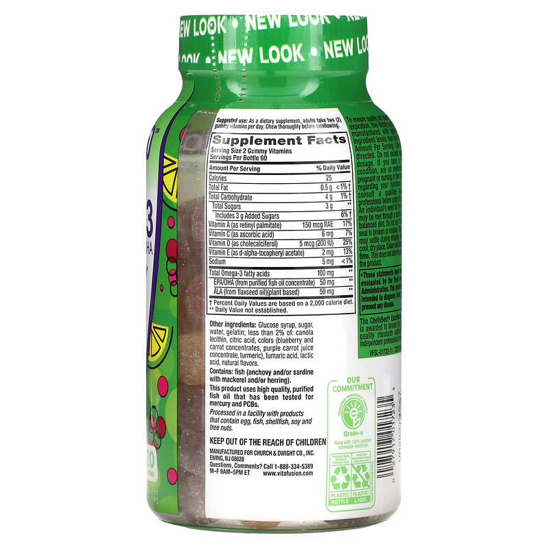 VitaFusion, Omega-3, EPA/DHA, Raspberry Lemonade, 120 Gummies 27917017235