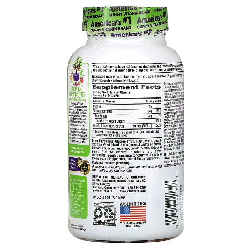 VitaFusion, Vitamin D3, Natural Peach & Berry, 25 mcg (1,000 IU), 150 Gummies 27917021348