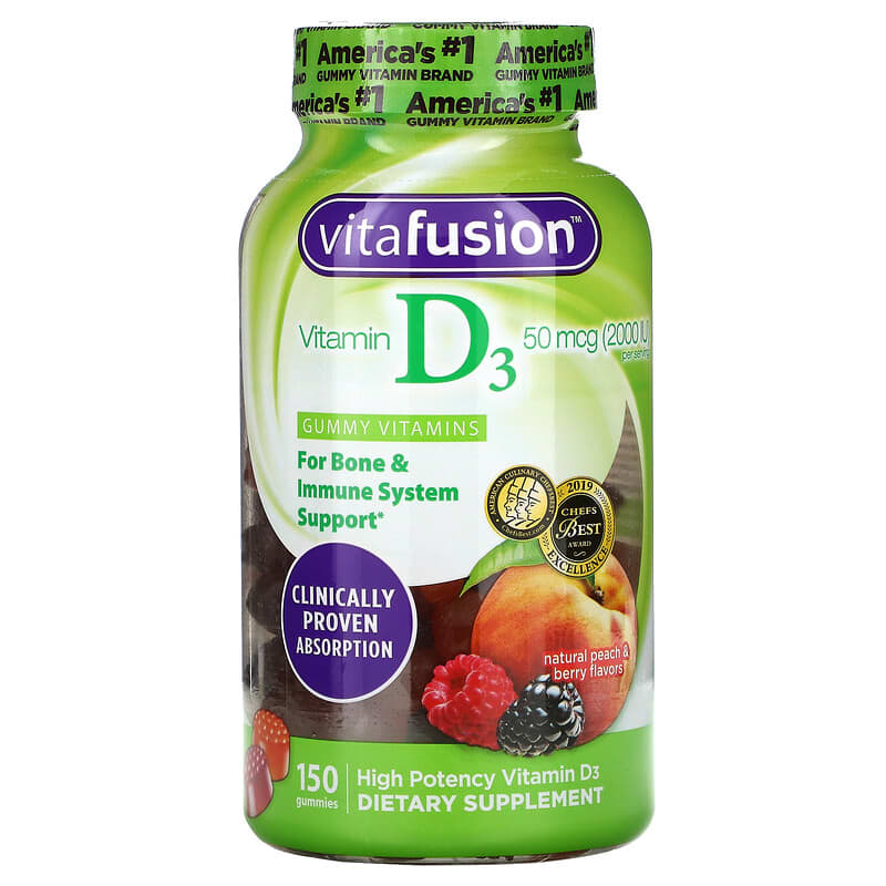 VitaFusion Vitamin D3 Natural Peach & Berry 25 mcg (1,000 IU) 150 Gummies 27917021348