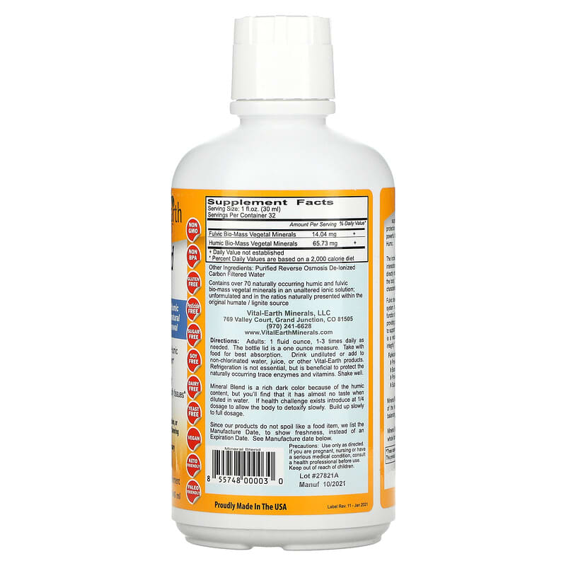 Vital Earth Minerals, Mineral Blend Fulvic-Humic, 32 fl oz (946 ml) 855748000030