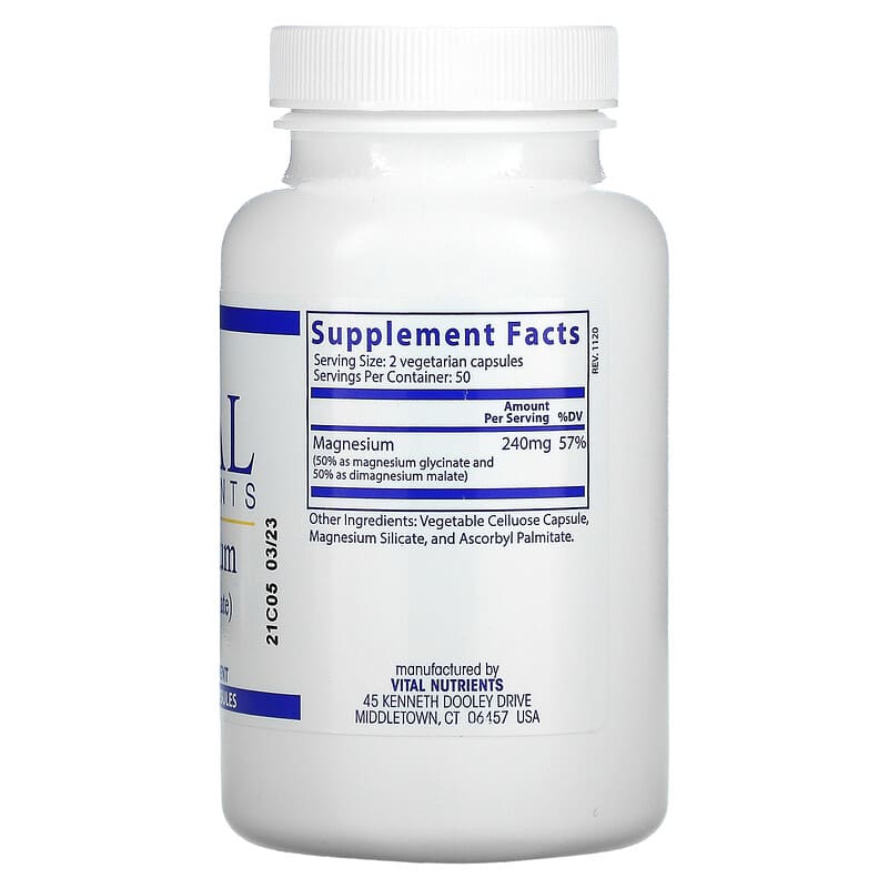 Vital Nutrients, Magnesium, 120 mg, 100 Vegetarian Capsules 693465306116