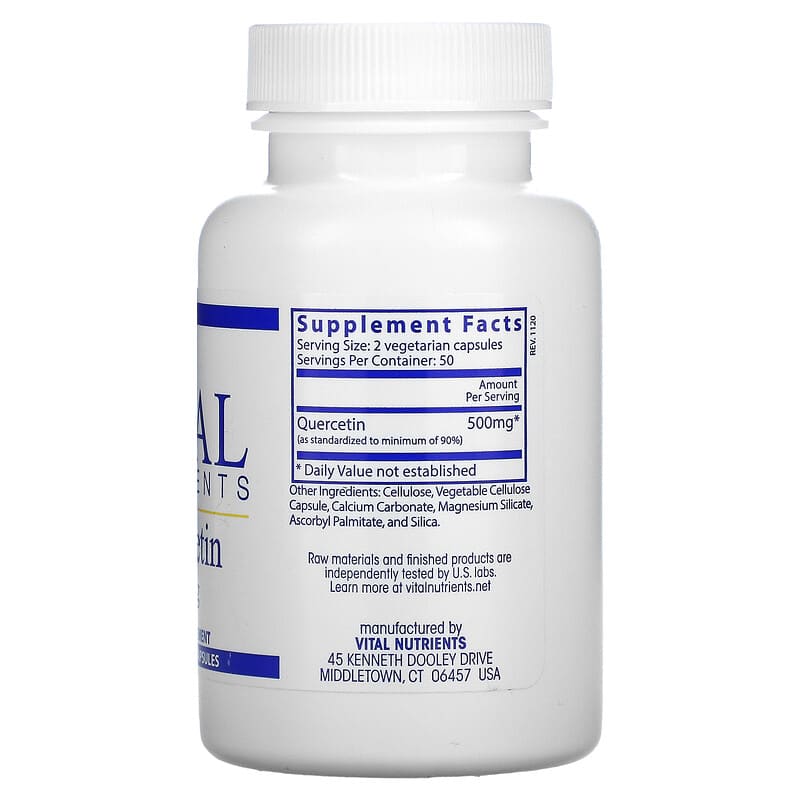Vital Nutrients, Quercetin, 250 mg, 100 Vegetarian Capsules 693465229118