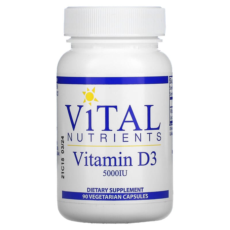 Vital Nutrients Vitamin D3 5,000 IU 90 Vegetarian Capsules 693465539118