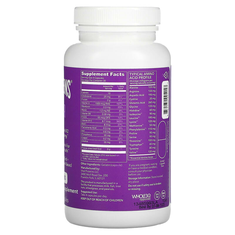 Vital Proteins, Beef Liver, 120 Capsules 850232005157
