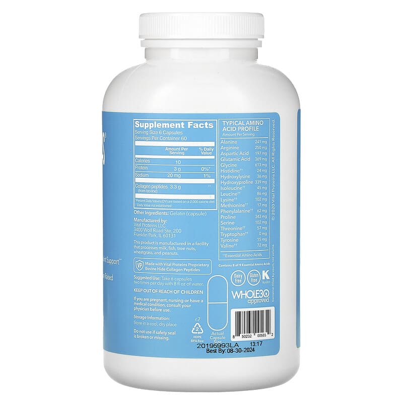 Vital Proteins, Collagen Peptides, 360 Capsules 850232005652