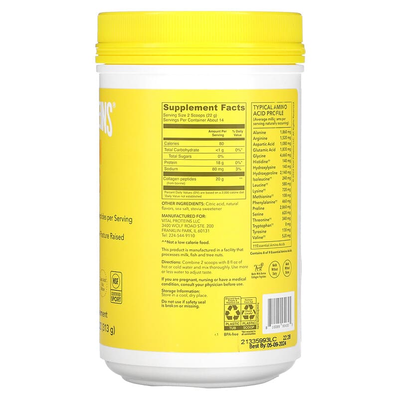 Vital Proteins, Collagen Peptides, Lemon, 11 oz (313 g) 810089954305