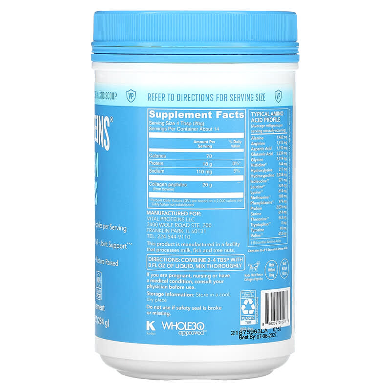 Vital Proteins, Collagen Peptides, Unflavored, 10 oz (284 g) 850232005096