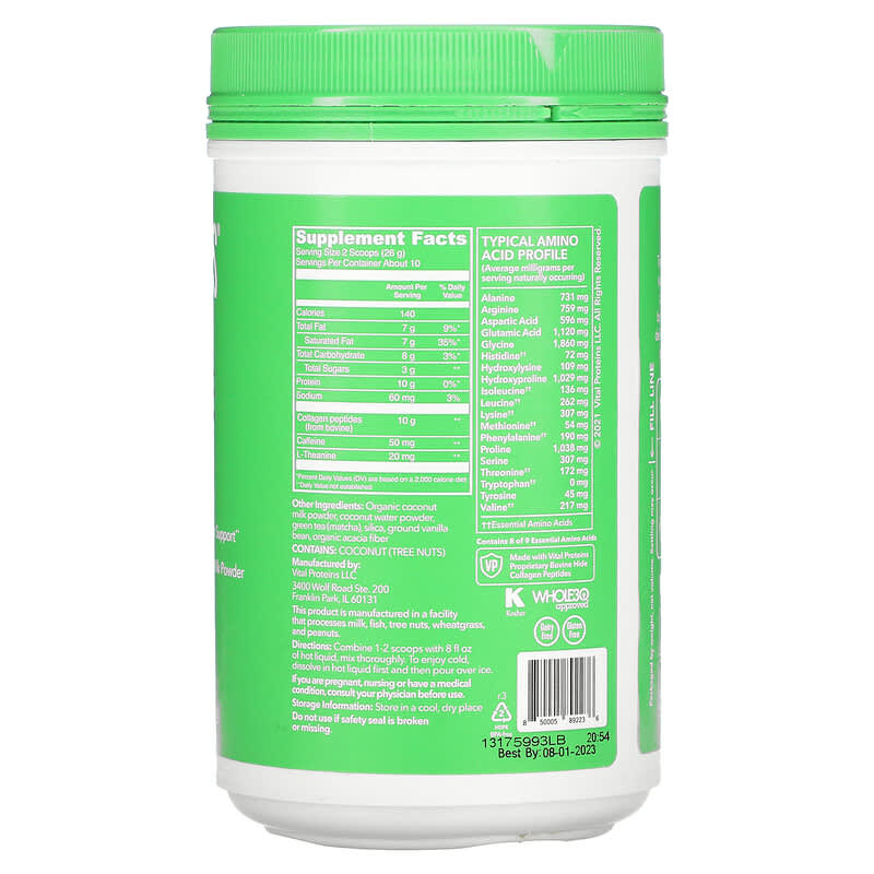 Vital Proteins, Matcha Collagen Latte, Vanilla, 9.3 oz (265 g) 850005892236