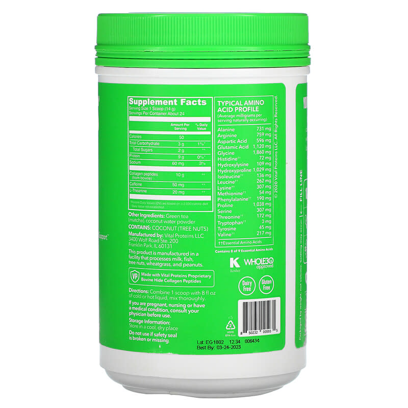 Vital Proteins, Matcha Collagen, Original Matcha, 12 oz (341 g) 850232005935