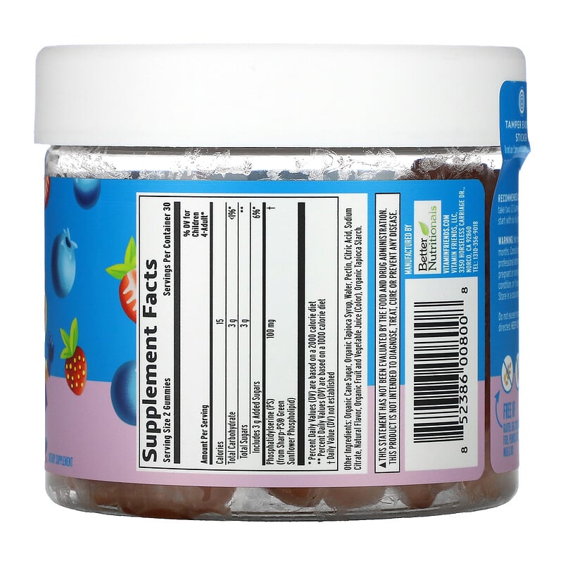 Vitamin Friends, Focus Vegan Gummies, Berries, 60 Pectin Gummies 852386008008