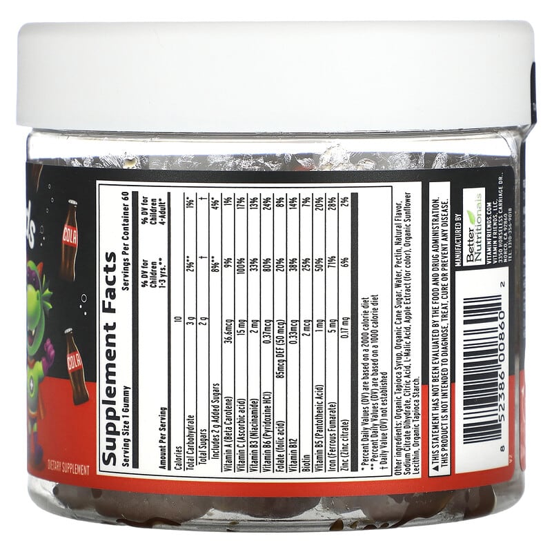Vitamin Friends, Iron Vegan Gummies, Cola, 60 Pectin Gummies 852386008602
