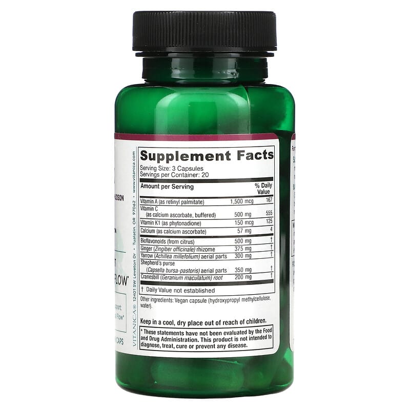 Vitanica, Slow Flow, Healthy Menstrual Flow, 60 Vegan Caps 708118021305