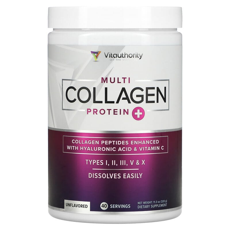 Vitauthority Multi Collagen Protein Plus Vitamin C Hyaluronic Acid Unflavored 11.3 oz (320 g) 856360008008