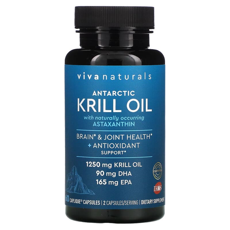 Viva Naturals, Antarctic Krill Oil with Astaxanthin, 625 mg, 60 Caplique Capsules 885128644103