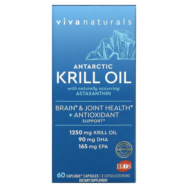 Viva Naturals Antarctic Krill Oil with Astaxanthin 625 mg 60 Caplique Capsules 885128644103
