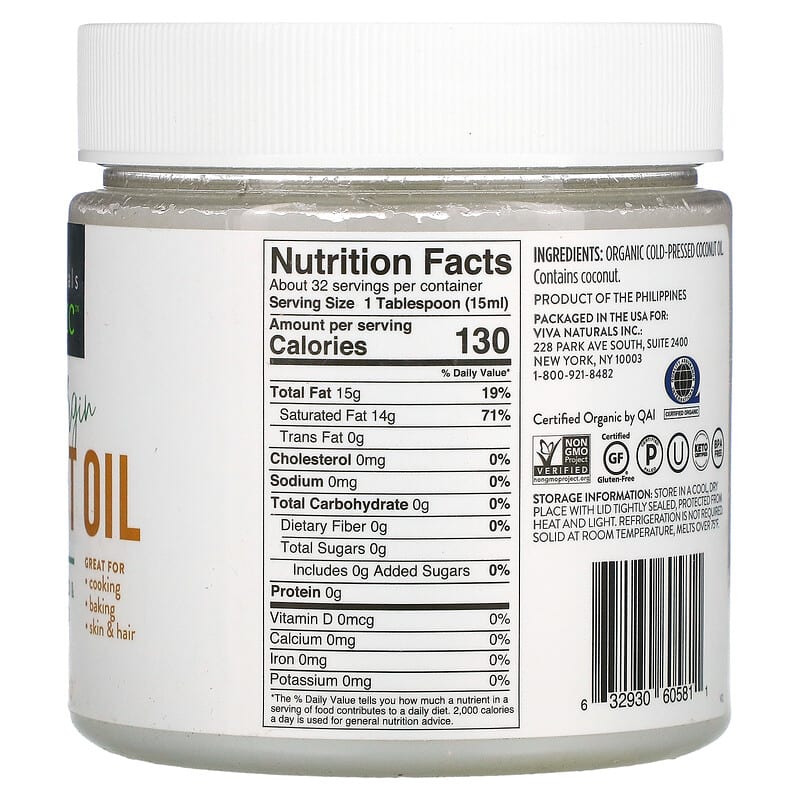 Viva Naturals, Organic Extra-Virgin Coconut Oil, 16 fl oz (473 ml) 632930605811