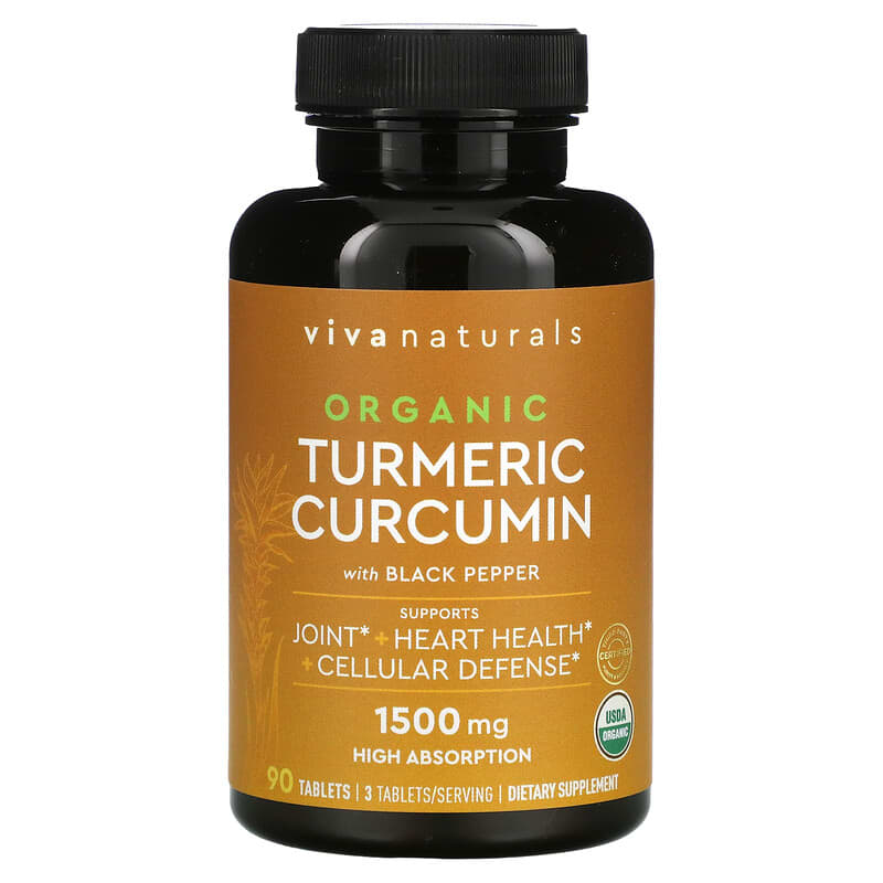 Viva Naturals, Organic Turmeric Curcumin with Black Pepper, 500 mg, 90 Tablets 811067030998
