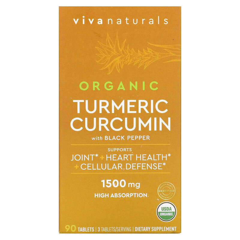 Viva Naturals Organic Turmeric Curcumin with Black Pepper 500 mg 90 Tablets 811067030998
