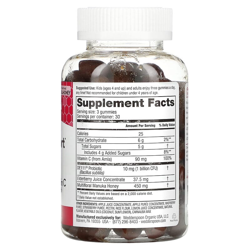 Wedderspoon, Manuka Honey, Immune Support, Berry, 90 Gummies 814422023390