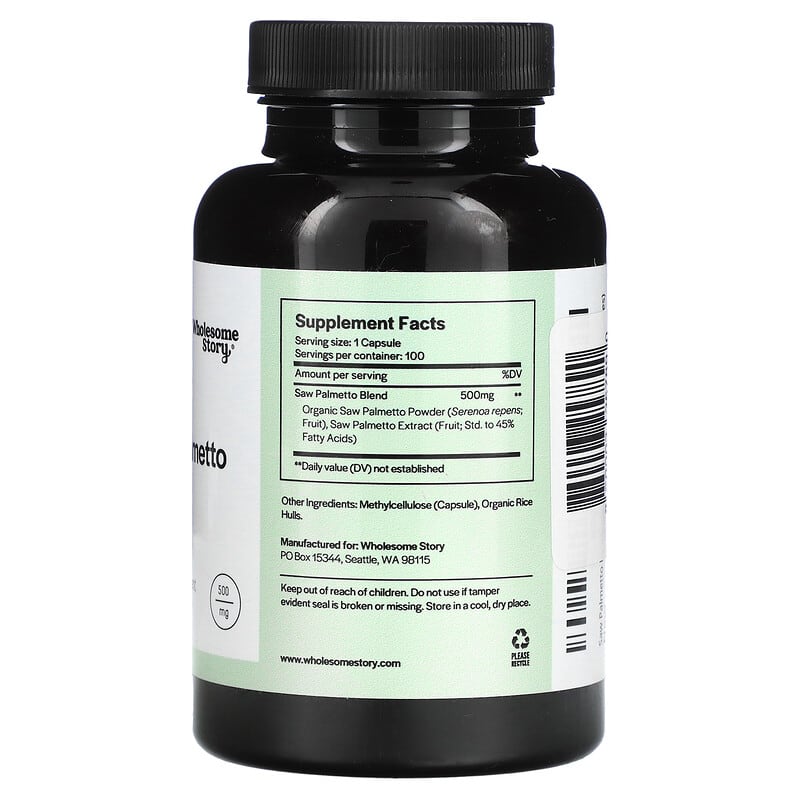 Wholesome Story, Saw Palmetto, 500 mg, 100 Vegetarian Capsules 860003257890