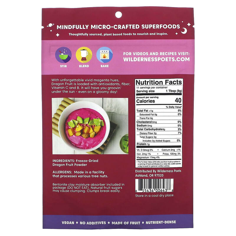 Wilderness Poets LLC, Freeze Dried Dragon Fruit Powder, 3.5 oz (99 g) 855434006438